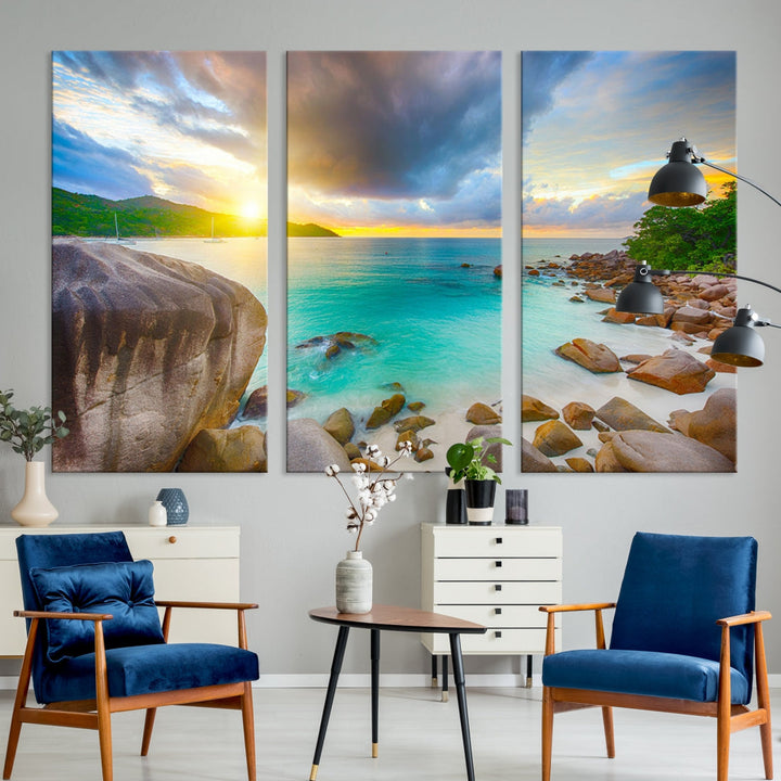 Ocean Beach Canvas Wall Art Beach Canvas, Coastal Sunset Tropical Island Beach