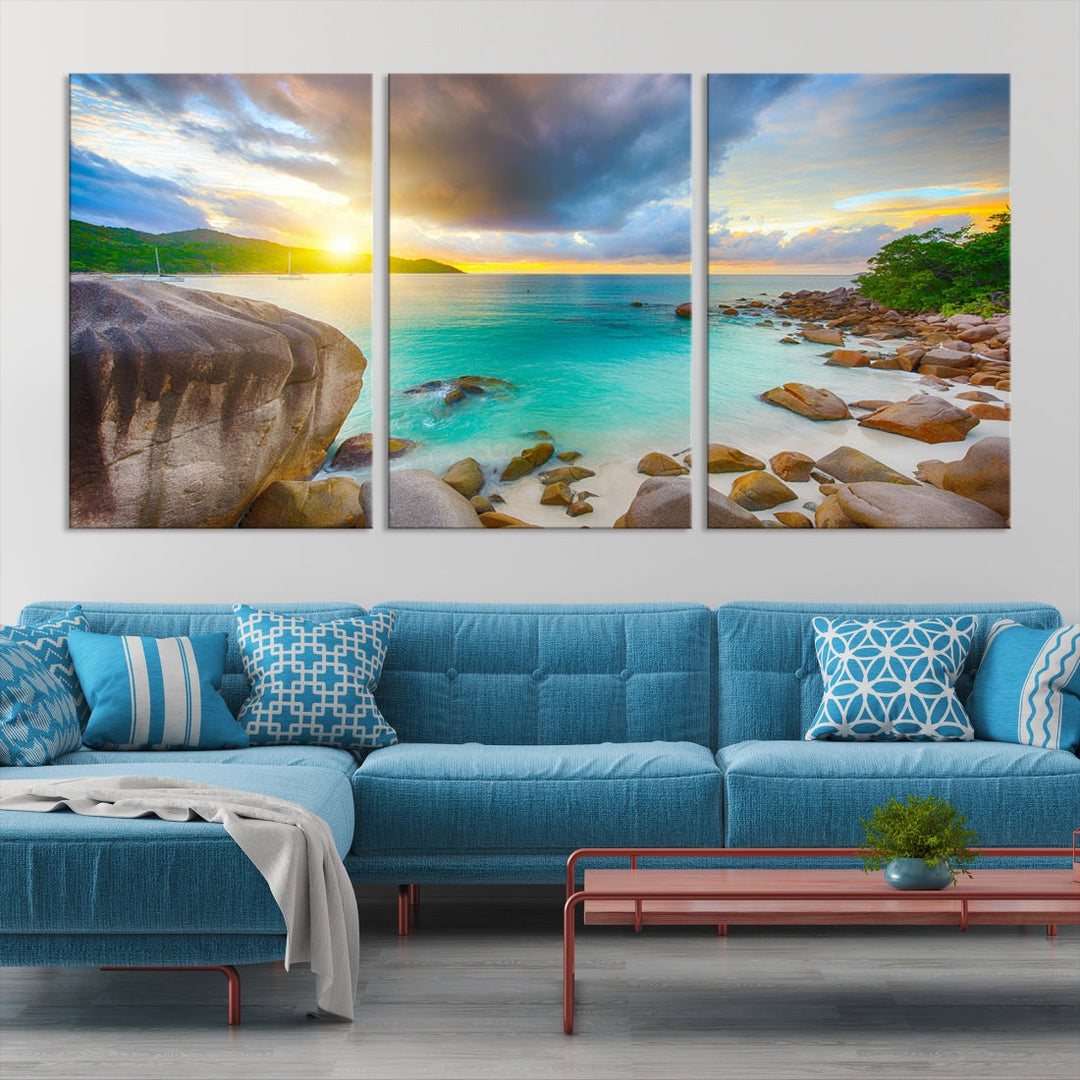 Ocean Beach Canvas Wall Art Beach Canvas, Coastal Sunset Tropical Island Beach