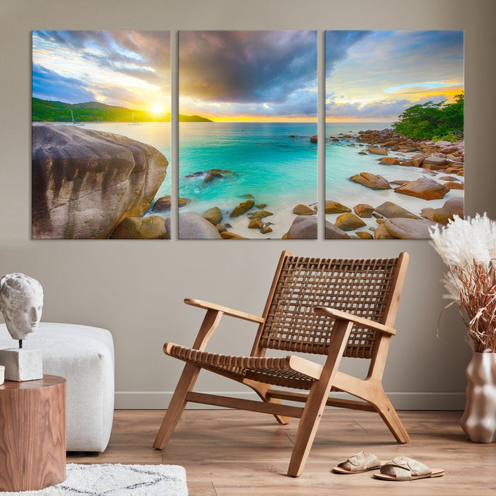 Ocean Beach Canvas Wall Art Beach Canvas, Coastal Sunset Tropical Island Beach