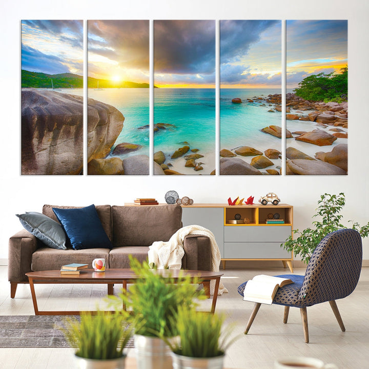 Ocean Beach Canvas Wall Art Beach Canvas, Coastal Sunset Tropical Island Beach