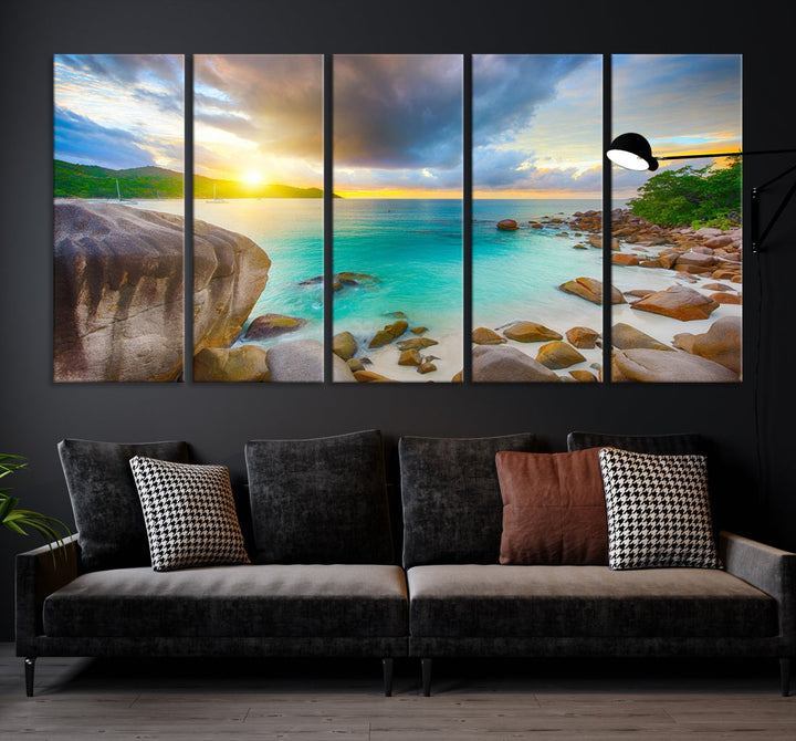 Ocean Beach Canvas Wall Art Beach Canvas, Coastal Sunset Tropical Island Beach