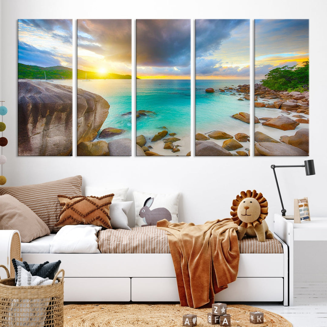 Ocean Beach Canvas Wall Art Beach Canvas, Coastal Sunset Tropical Island Beach