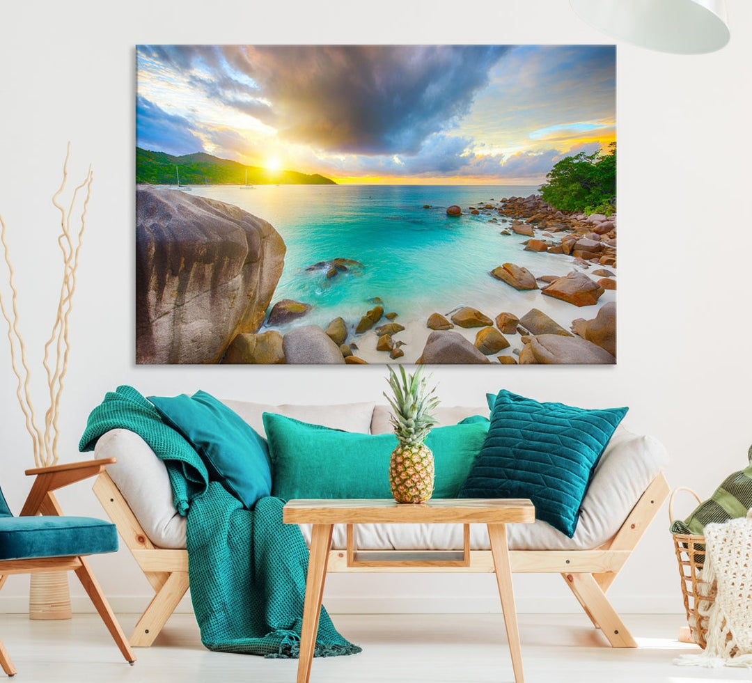 Ocean Beach Canvas Wall Art Beach Canvas, Coastal Sunset Tropical Island Beach