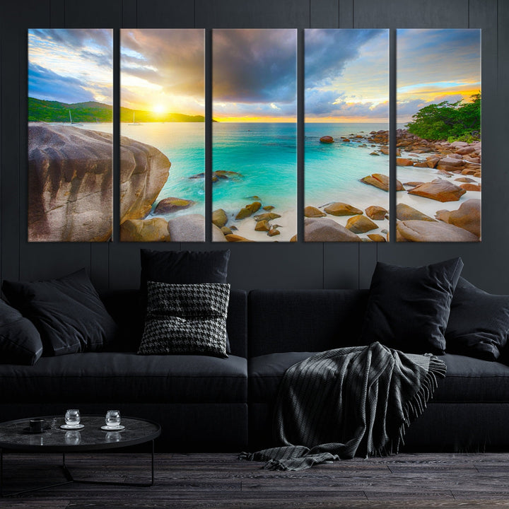 Ocean Beach Canvas Wall Art Beach Canvas, Coastal Sunset Tropical Island Beach