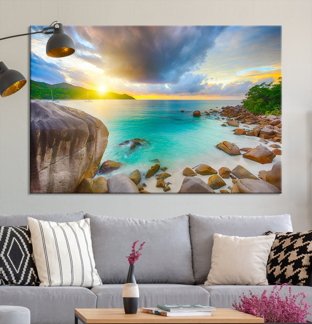 Ocean Beach Canvas Wall Art Beach Canvas, Coastal Sunset Tropical Island Beach