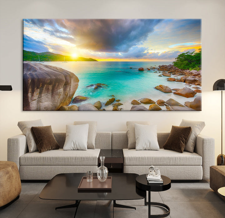 Ocean Beach Canvas Wall Art Beach Canvas, Coastal Sunset Tropical Island Beach