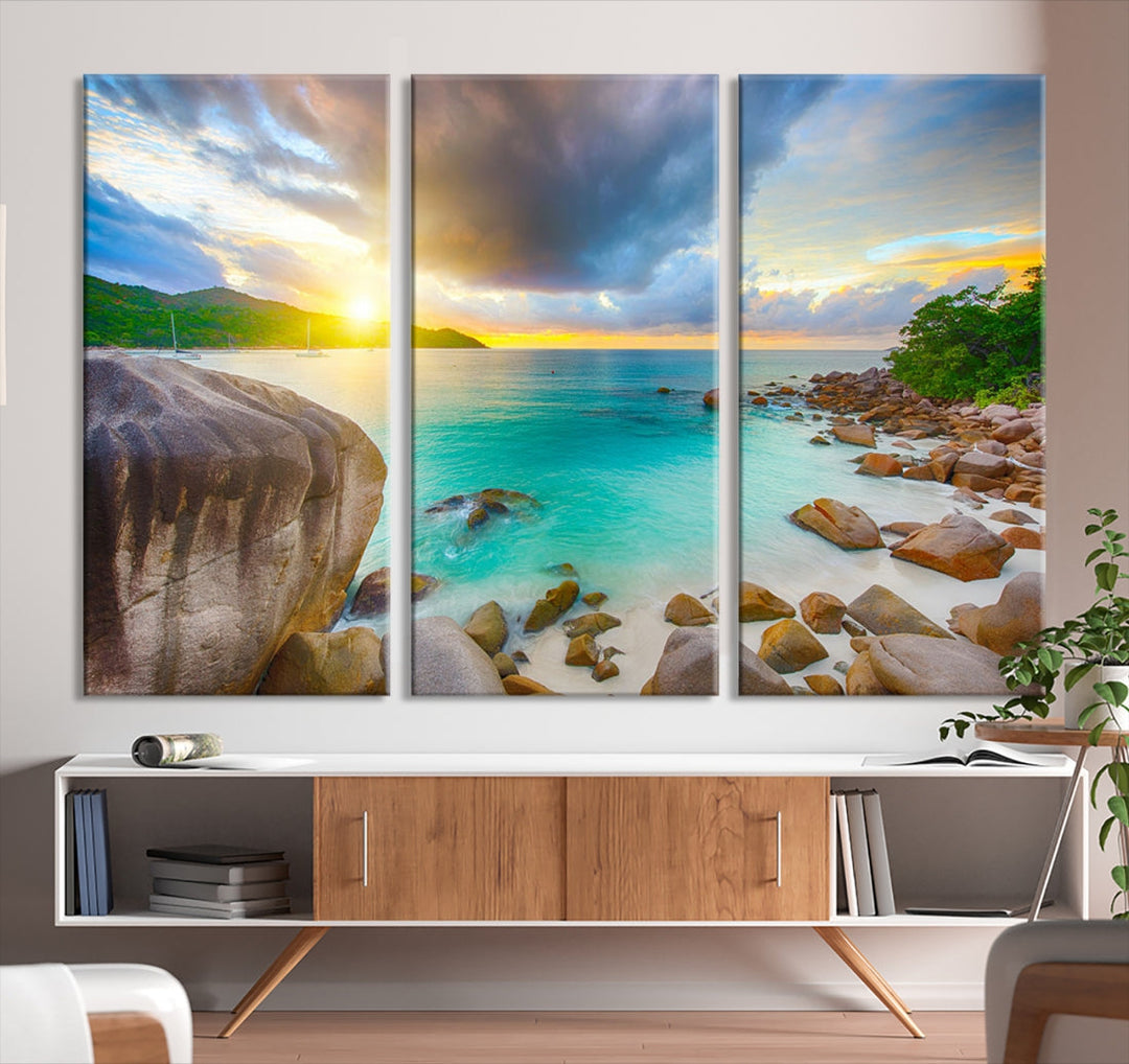 Ocean Beach Canvas Wall Art Beach Canvas, Coastal Sunset Tropical Island Beach