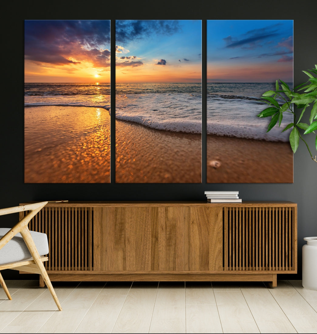 Ocean Beach Canvas Wall Art Beach Canvas, Coastal Sunset Tropical Island Beach Sunset Artwork Print