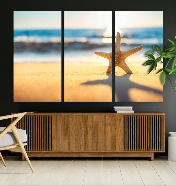 Ocean Beach Canvas Wall Art Beach Canvas, Coastal Sunset Tropical Island Beach Sunset Artwork Print