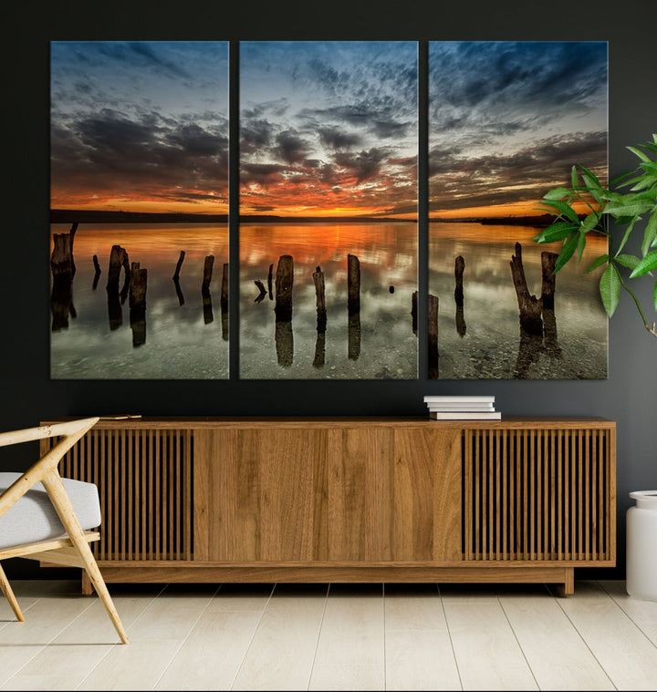 Ocean Beach Canvas Wall Art Beach Canvas, Coastal Sunset Tropical Island Beach Sunset Artwork Print