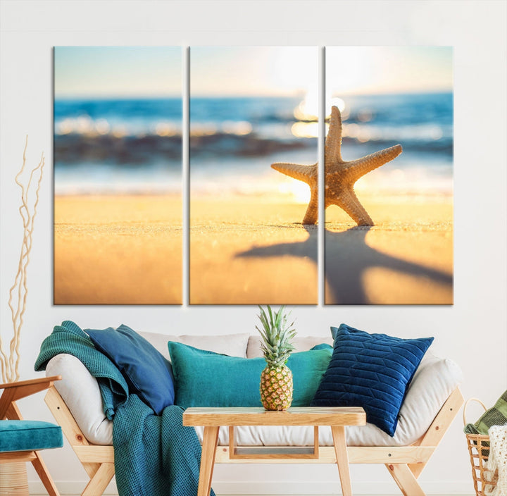 Ocean Beach Canvas Wall Art Beach Canvas, Coastal Sunset Tropical Island Beach Sunset Artwork Print