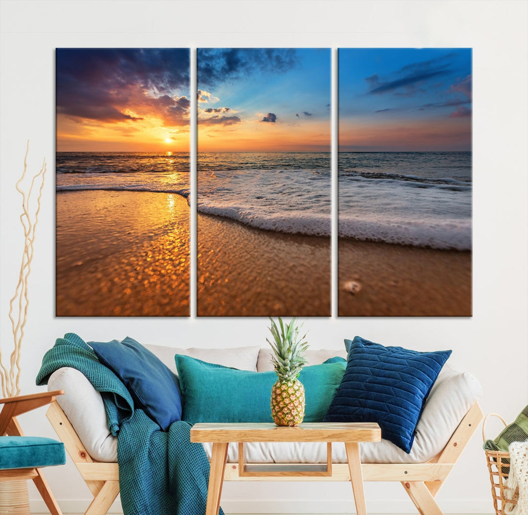 Ocean Beach Canvas Wall Art Beach Canvas, Coastal Sunset Tropical Island Beach Sunset Artwork Print