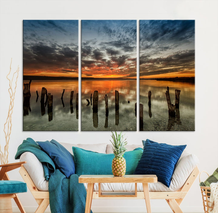 Ocean Beach Canvas Wall Art Beach Canvas, Coastal Sunset Tropical Island Beach Sunset Artwork Print