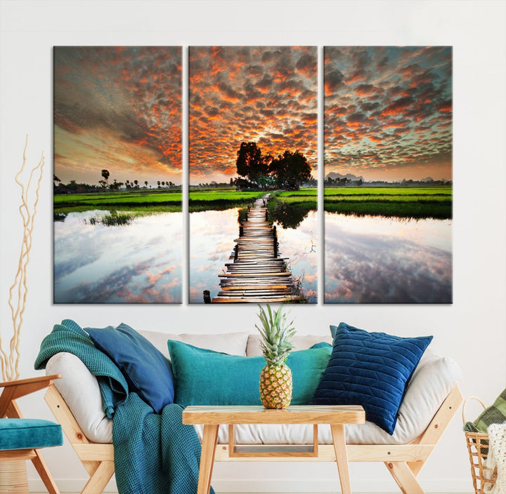 Ocean Beach Canvas Wall Art Beach Canvas, Coastal Sunset Tropical Island Beach Sunset Artwork Print