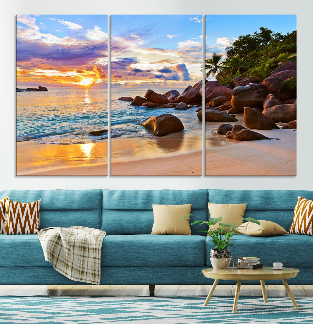 Ocean Beach Canvas Wall Art Beach Canvas, Coastal Sunset Tropical Island Beach Sunset Artwork Print