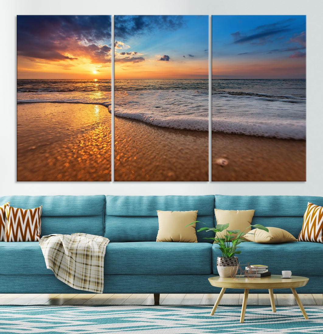 Ocean Beach Canvas Wall Art Beach Canvas, Coastal Sunset Tropical Island Beach Sunset Artwork Print