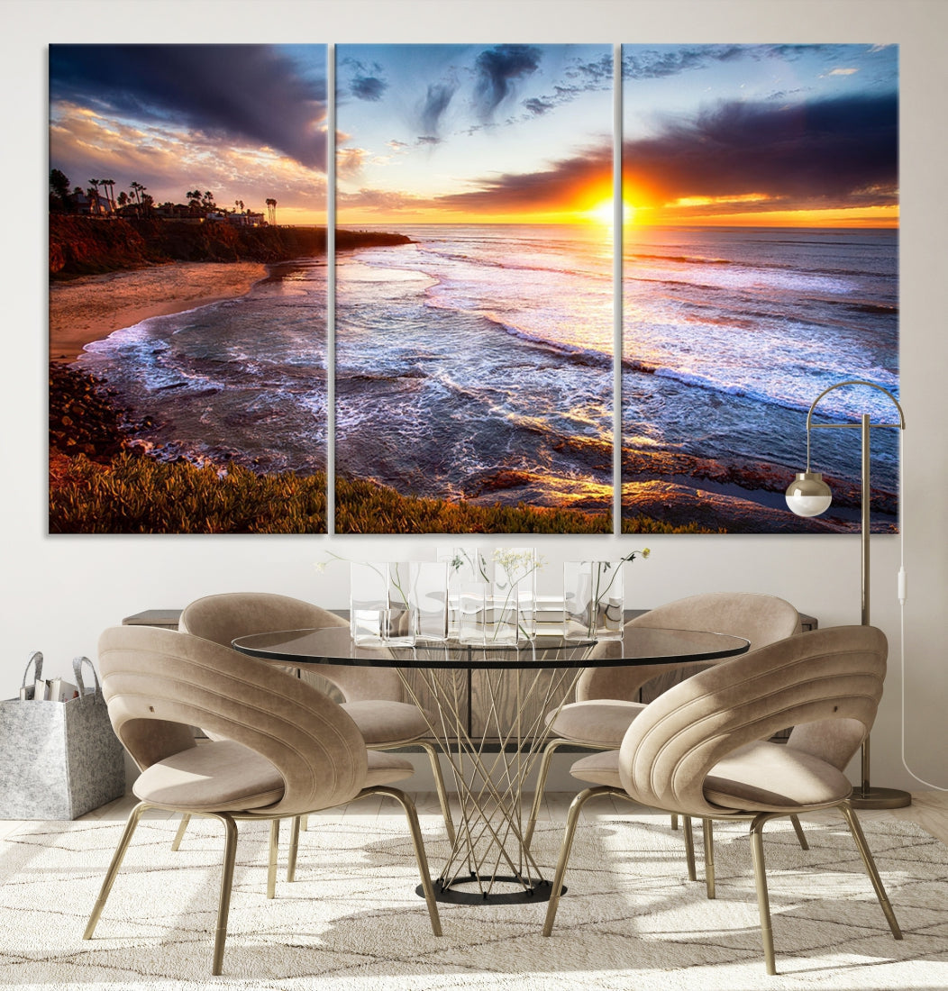 Ocean Beach Canvas Wall Art Beach Canvas, Coastal Sunset Tropical Island Beach Sunset Artwork Print