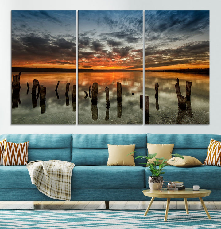 Ocean Beach Canvas Wall Art Beach Canvas, Coastal Sunset Tropical Island Beach Sunset Artwork Print