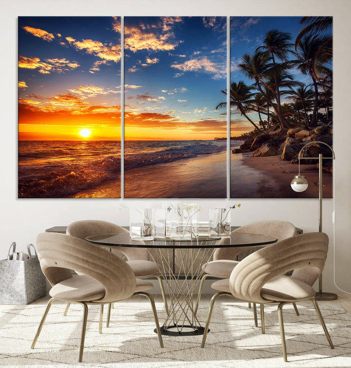 Ocean Beach Canvas Wall Art Beach Canvas, Coastal Sunset Tropical Island Beach Sunset Artwork Print