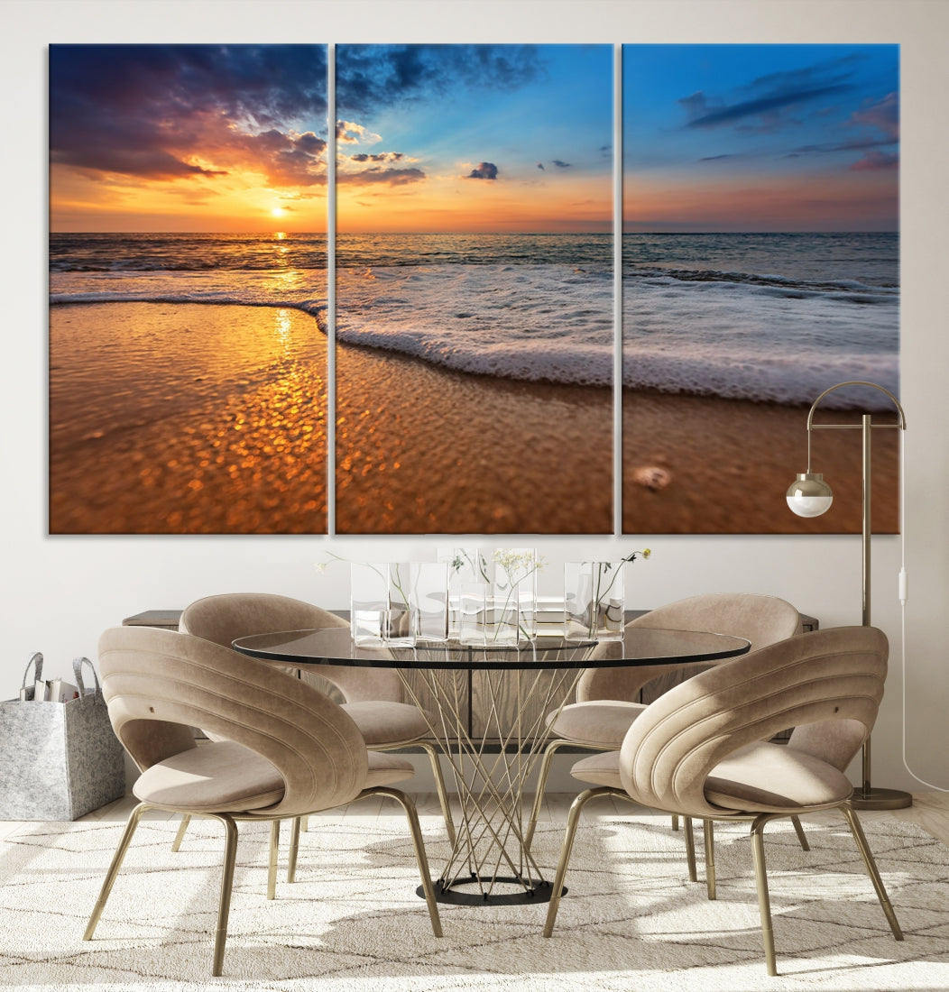 Ocean Beach Canvas Wall Art Beach Canvas, Coastal Sunset Tropical Island Beach Sunset Artwork Print