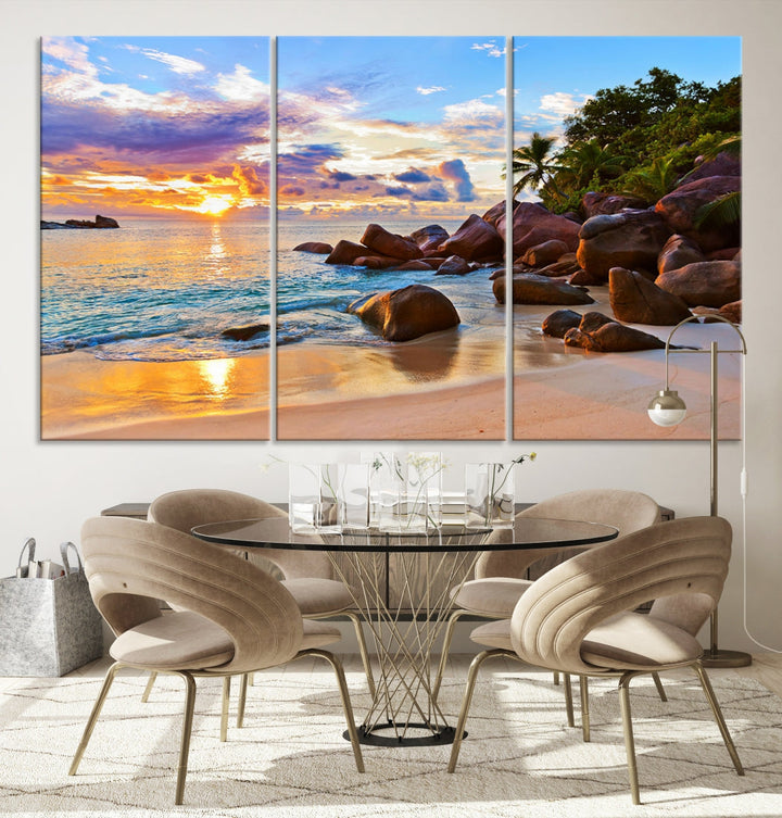 Ocean Beach Canvas Wall Art Beach Canvas, Coastal Sunset Tropical Island Beach Sunset Artwork Print