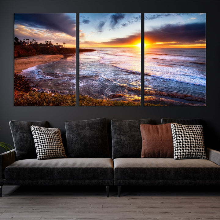 Ocean Beach Canvas Wall Art Beach Canvas, Coastal Sunset Tropical Island Beach Sunset Artwork Print