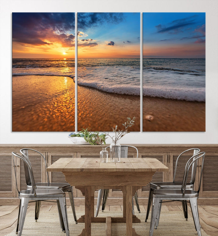 Ocean Beach Canvas Wall Art Beach Canvas, Coastal Sunset Tropical Island Beach Sunset Artwork Print