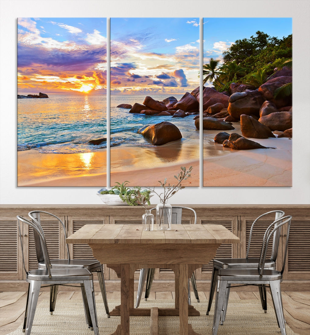 Ocean Beach Canvas Wall Art Beach Canvas, Coastal Sunset Tropical Island Beach Sunset Artwork Print