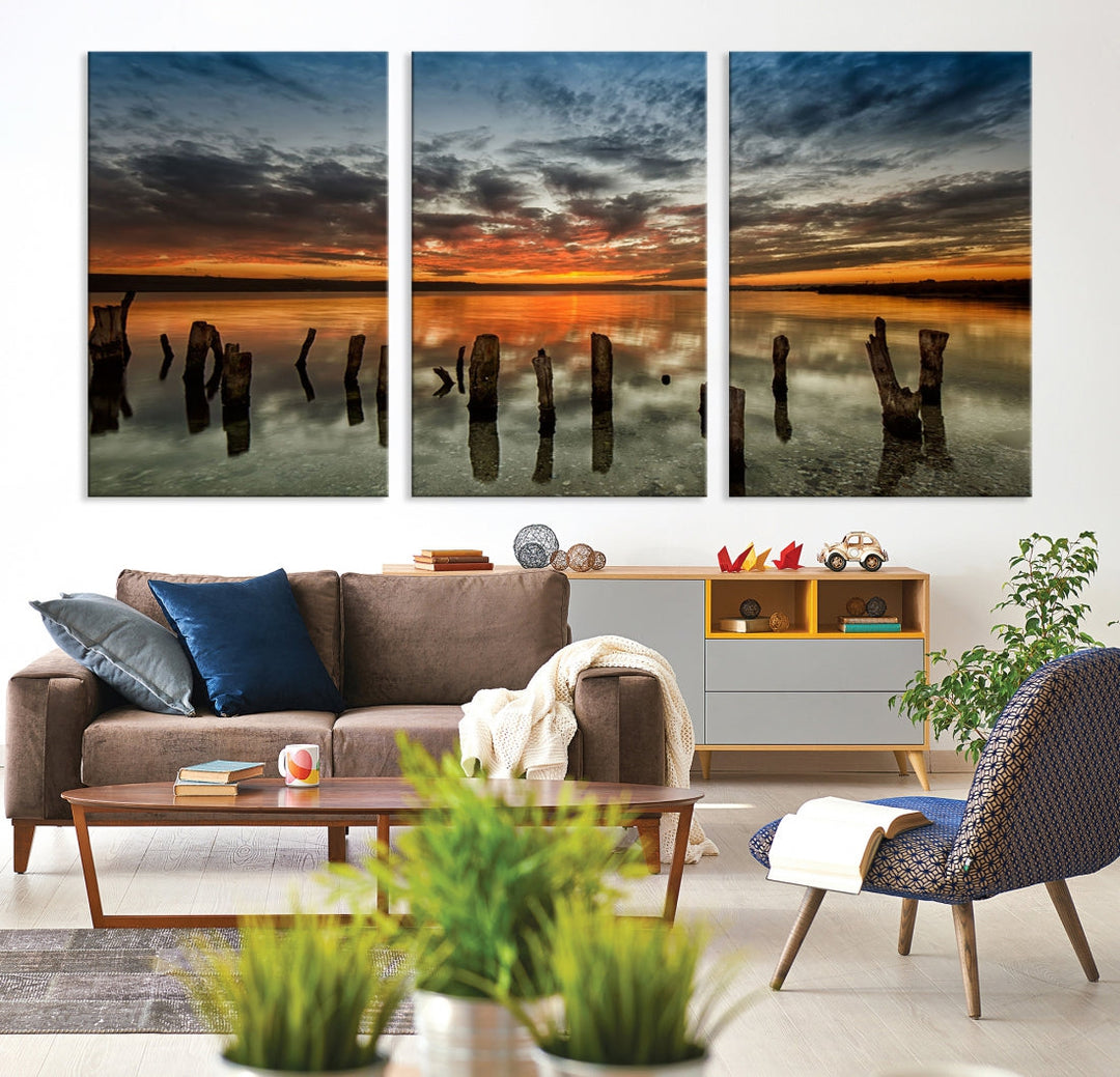 Ocean Beach Canvas Wall Art Beach Canvas, Coastal Sunset Tropical Island Beach Sunset Artwork Print