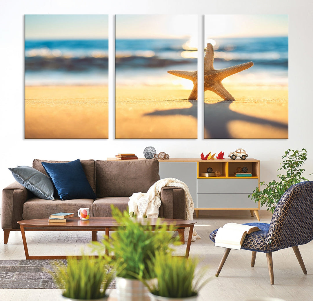 Ocean Beach Canvas Wall Art Beach Canvas, Coastal Sunset Tropical Island Beach Sunset Artwork Print