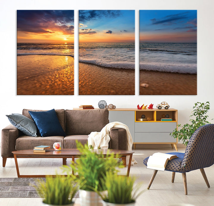 Ocean Beach Canvas Wall Art Beach Canvas, Coastal Sunset Tropical Island Beach Sunset Artwork Print