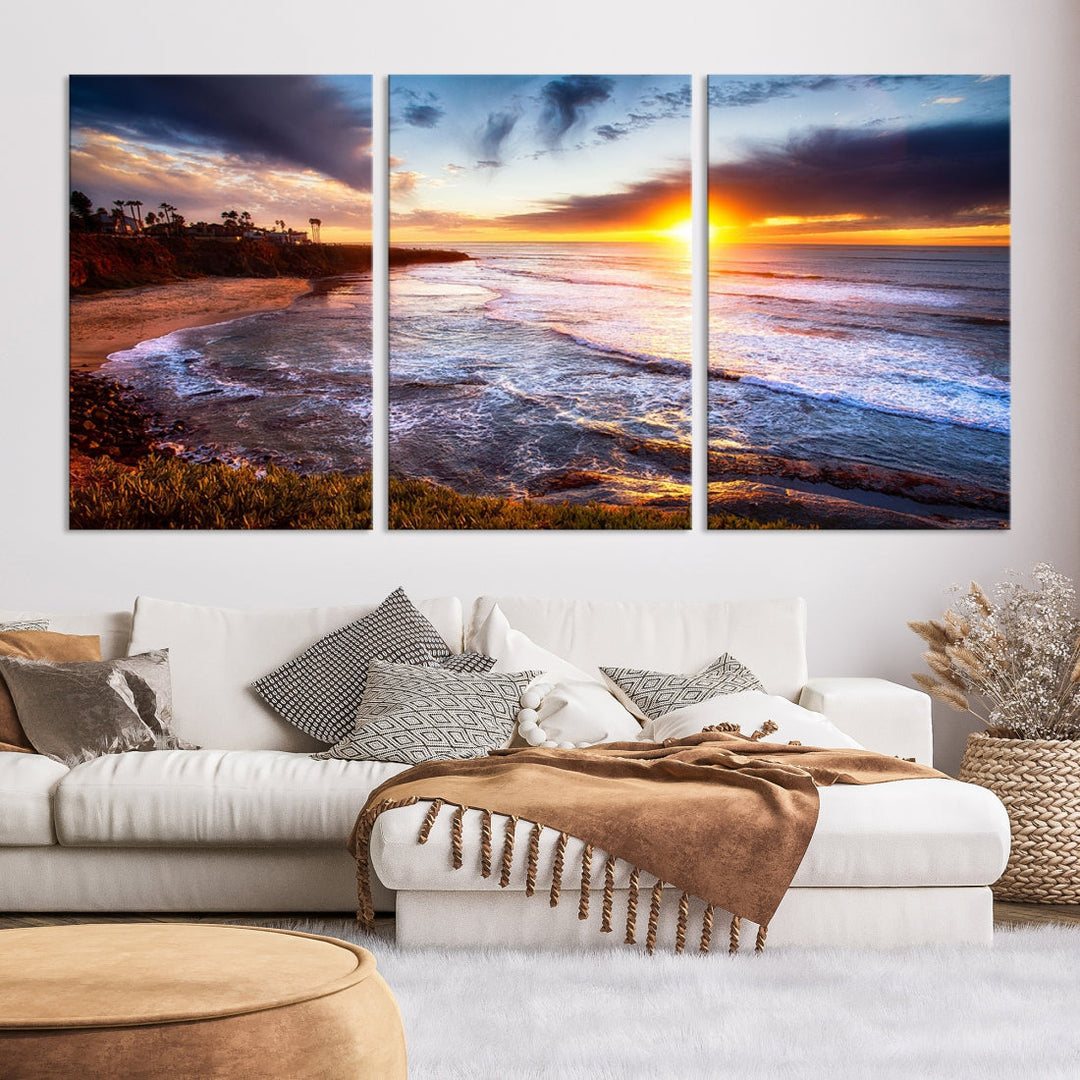 Ocean Beach Canvas Wall Art Beach Canvas, Coastal Sunset Tropical Island Beach Sunset Artwork Print