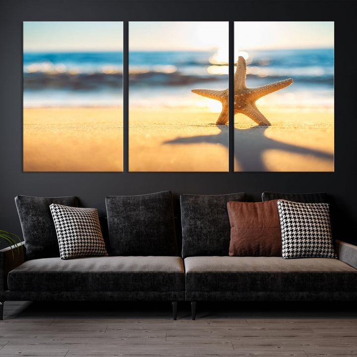 Ocean Beach Canvas Wall Art Beach Canvas, Coastal Sunset Tropical Island Beach Sunset Artwork Print