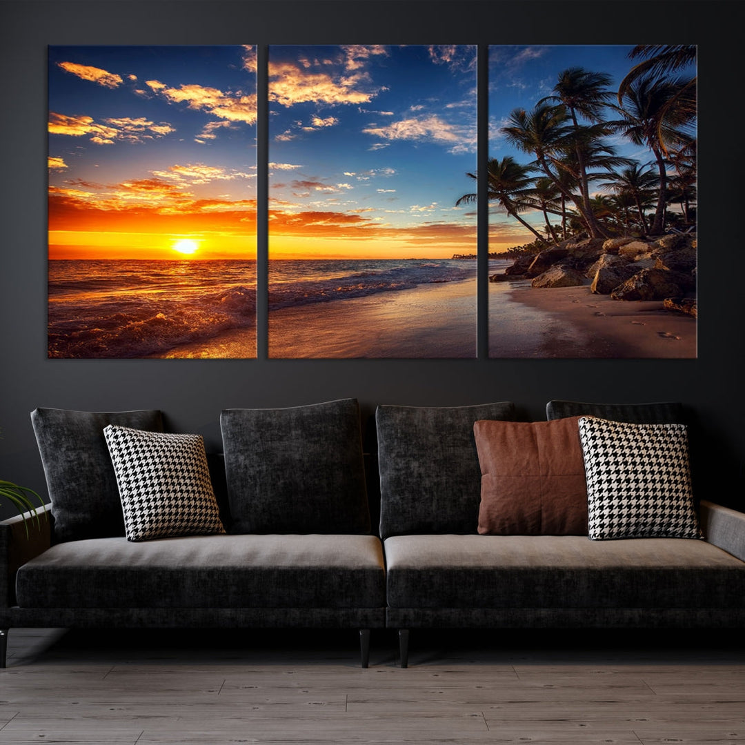 Ocean Beach Canvas Wall Art Beach Canvas, Coastal Sunset Tropical Island Beach Sunset Artwork Print