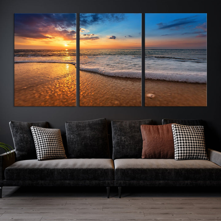 Ocean Beach Canvas Wall Art Beach Canvas, Coastal Sunset Tropical Island Beach Sunset Artwork Print