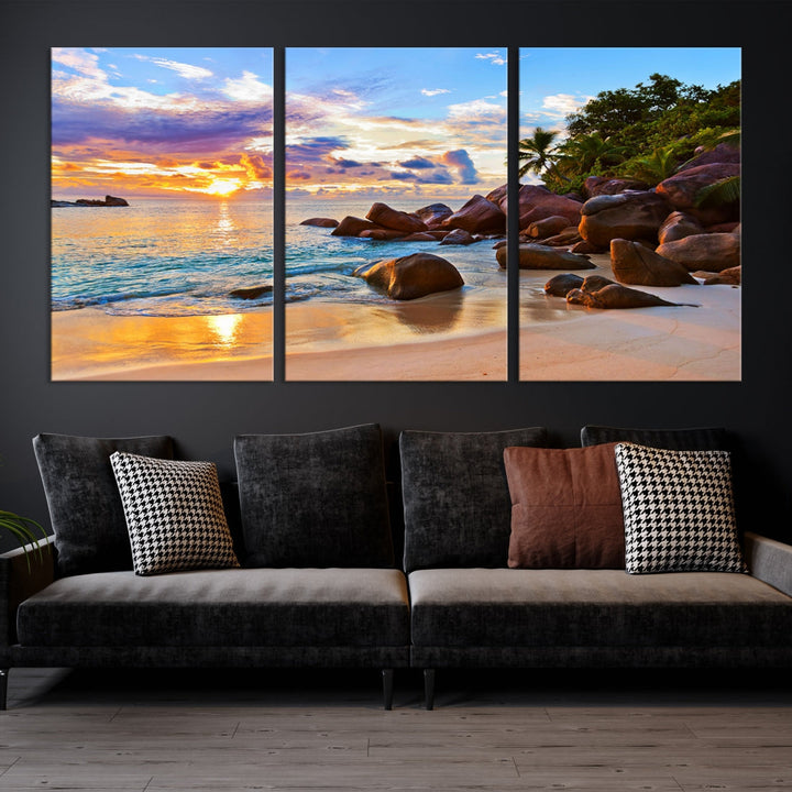 Ocean Beach Canvas Wall Art Beach Canvas, Coastal Sunset Tropical Island Beach Sunset Artwork Print