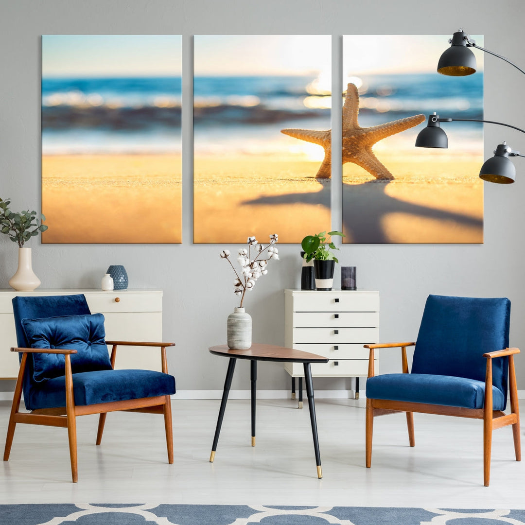 Ocean Beach Canvas Wall Art Beach Canvas, Coastal Sunset Tropical Island Beach Sunset Artwork Print