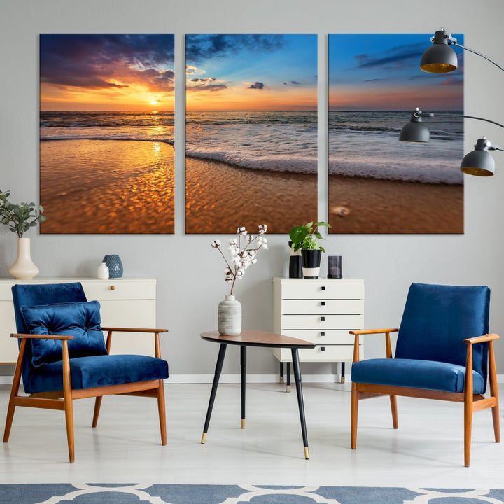 Ocean Beach Canvas Wall Art Beach Canvas, Coastal Sunset Tropical Island Beach Sunset Artwork Print