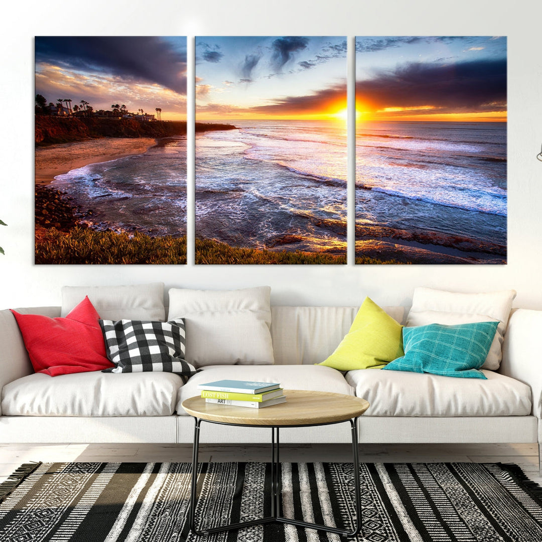 Ocean Beach Canvas Wall Art Beach Canvas, Coastal Sunset Tropical Island Beach Sunset Artwork Print