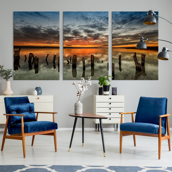 Ocean Beach Canvas Wall Art Beach Canvas, Coastal Sunset Tropical Island Beach Sunset Artwork Print