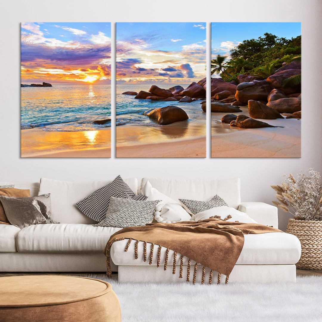 Ocean Beach Canvas Wall Art Beach Canvas, Coastal Sunset Tropical Island Beach Sunset Artwork Print