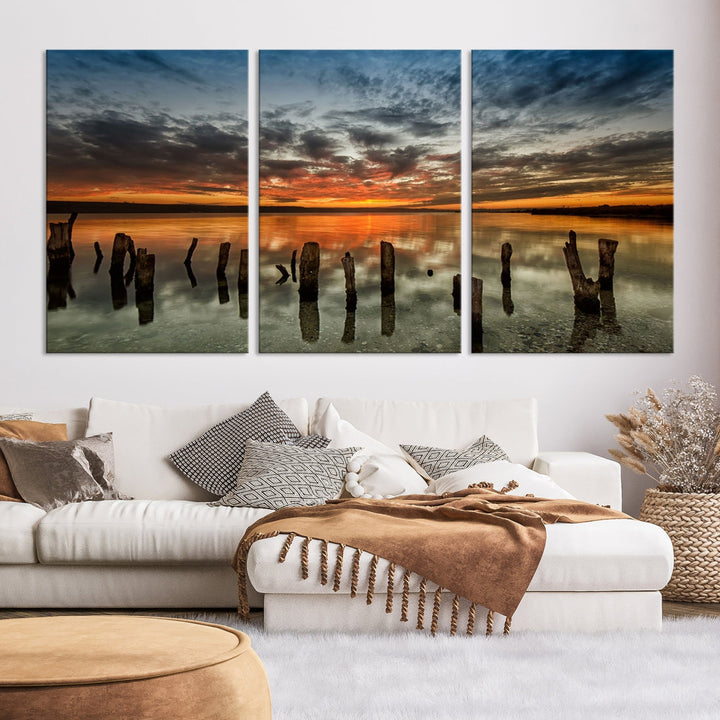 Ocean Beach Canvas Wall Art Beach Canvas, Coastal Sunset Tropical Island Beach Sunset Artwork Print