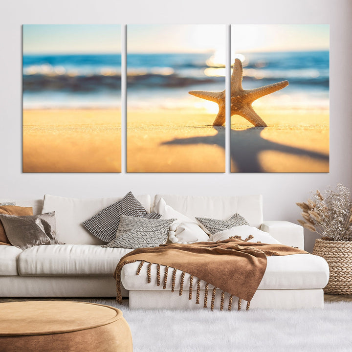 Ocean Beach Canvas Wall Art Beach Canvas, Coastal Sunset Tropical Island Beach Sunset Artwork Print