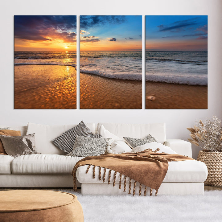 Ocean Beach Canvas Wall Art Beach Canvas, Coastal Sunset Tropical Island Beach Sunset Artwork Print