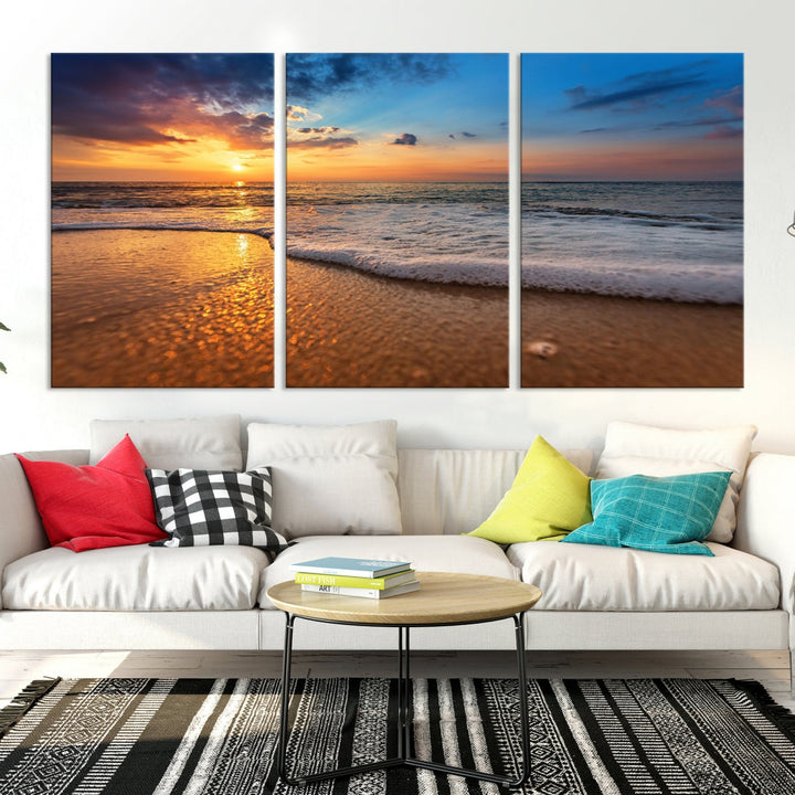 Ocean Beach Canvas Wall Art Beach Canvas, Coastal Sunset Tropical Island Beach Sunset Artwork Print