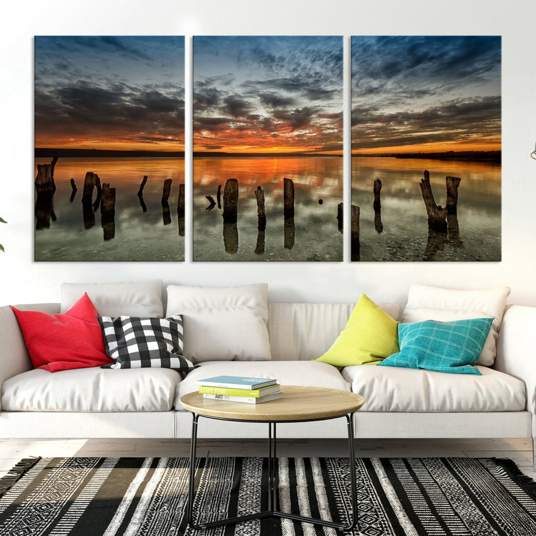 Ocean Beach Canvas Wall Art Beach Canvas, Coastal Sunset Tropical Island Beach Sunset Artwork Print