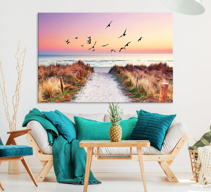 Ocean Beach Canvas Wall Art Beach Canvas Coastal Sunset Tropical Island Beach Sunset Artwork Print