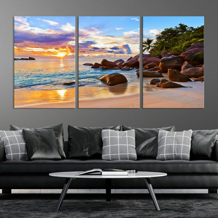 Ocean Beach Canvas Wall Art Beach Canvas, Coastal Sunset Tropical Island Beach Sunset Artwork Print