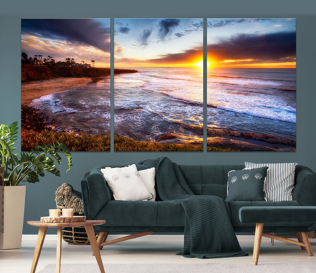 Ocean Beach Canvas Wall Art Beach Canvas, Coastal Sunset Tropical Island Beach Sunset Artwork Print