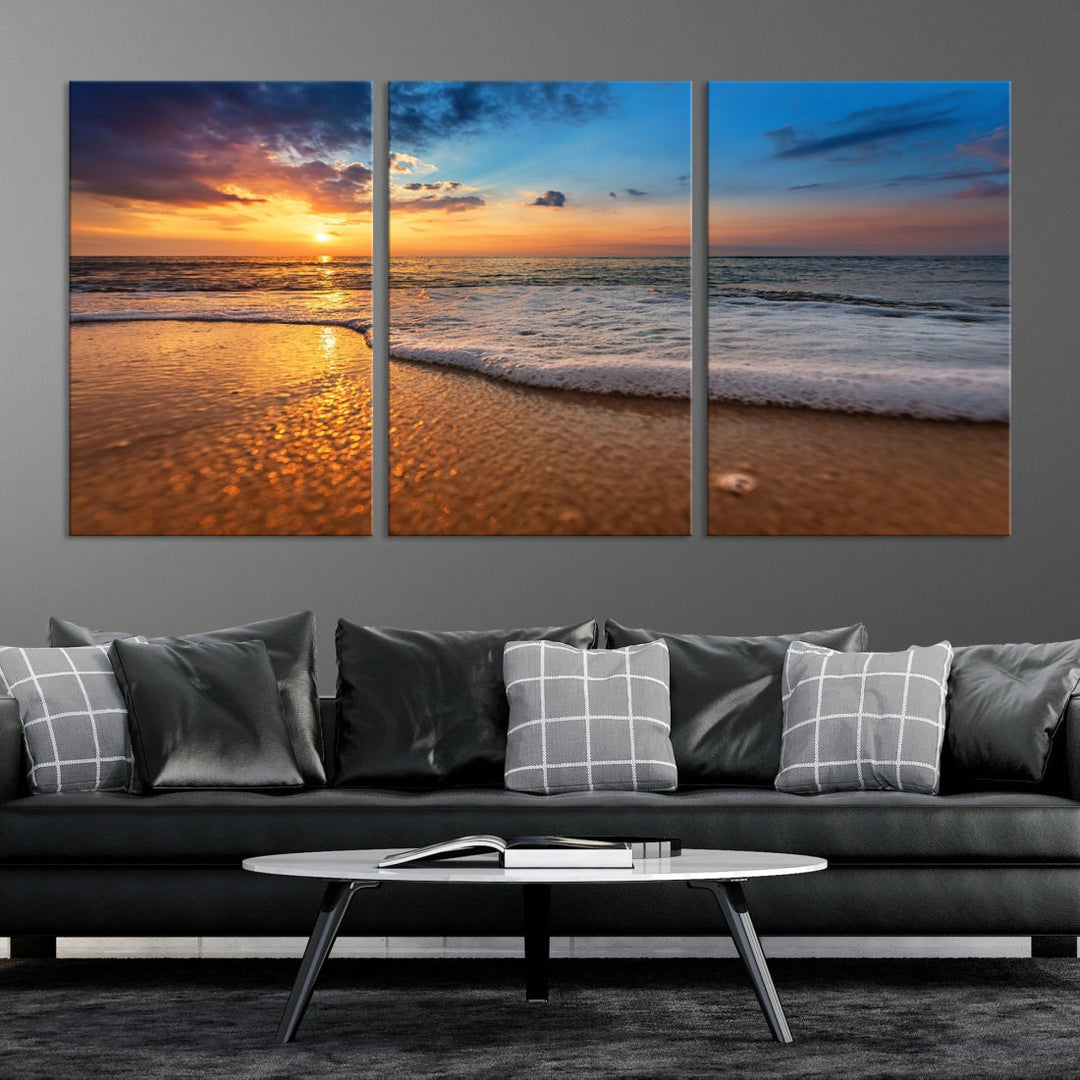 Ocean Beach Canvas Wall Art Beach Canvas, Coastal Sunset Tropical Island Beach Sunset Artwork Print